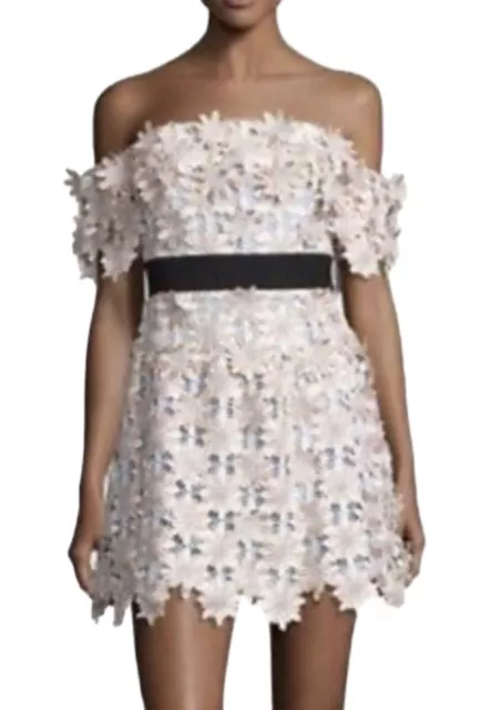 Self-Portrait Off Shoulder 3D Floral Mini Dress Womens Size 8 Easter NWT $580 3