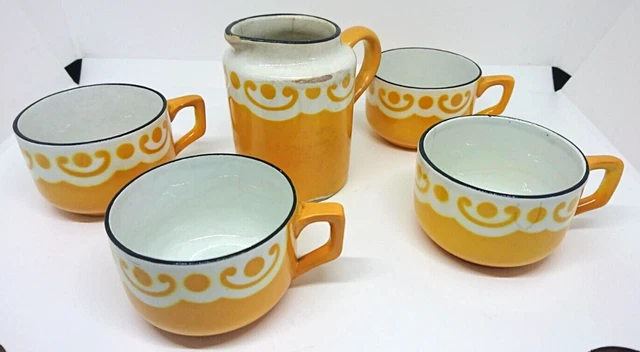 Ensemble 4 Tasses & Pot à Lait en Faïence K & G Lunéville France Vintage