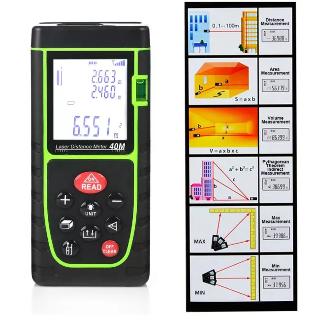 Handheld Digital Laser Point Distance Meter Measure Tape Range Finder 40m/131ft