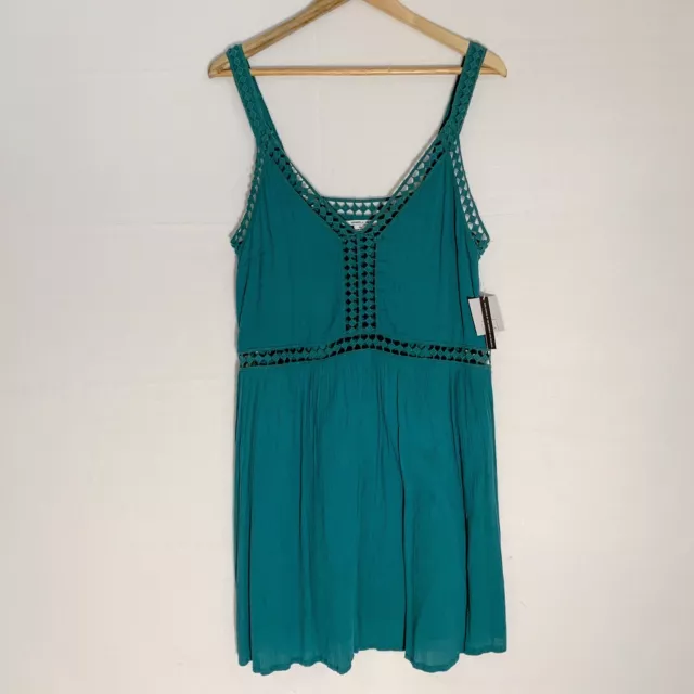 O’Neill Mariah Teal Green Slip Dress with Crochet Lace Trim Size Medium 2