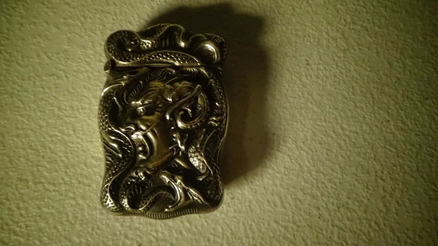 Victorian sterling match  safe with devils head portrait and serpents - Nice
