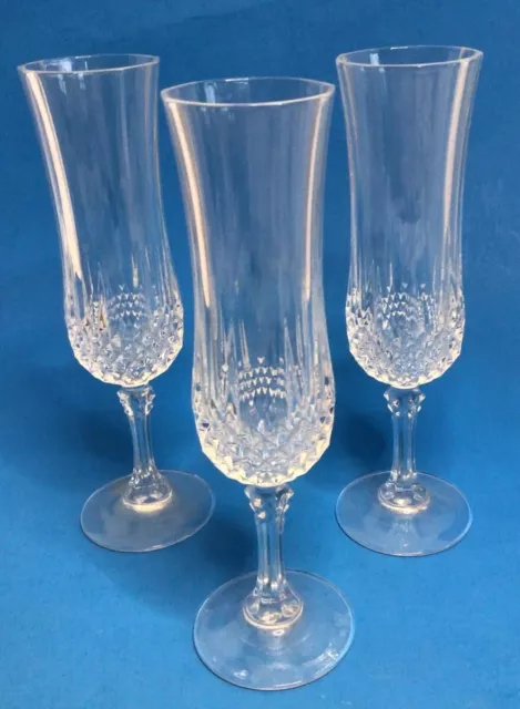 VTG Set/3 Cristal d'arques Champagne Glass Longchamps 5 oz 24% Lead Crystal 1990