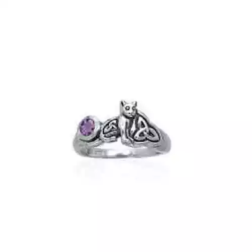 Gato Amatista 925 Anillo Plata de Ley Por Peter Stone Joyería Fina