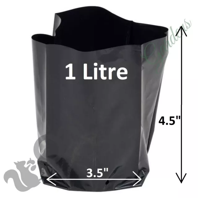 1 Litre Plant Poly Pots 3.5" x 4.5" Grow Bag Containers Hadopots Polythene