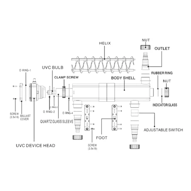 Pièce détachée SunSun CUV-224 Verre Indicateur 24W Stérilisateur Appareil UVC 2