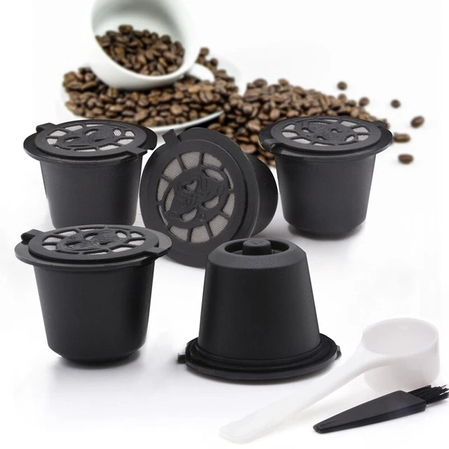 5Pcs Acier Inoxydable Filtre Réutilisable Café Capsules Pods& Cuillère