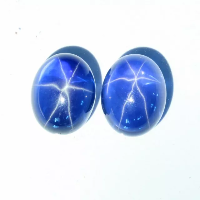 Pair Floating Star Blue Sapphires Translucent Lab Created 14x11 mm 25.15 tcw