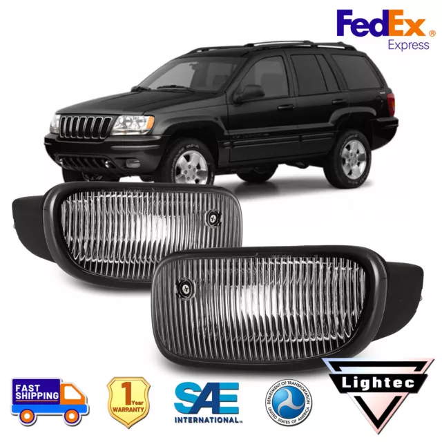 For 99-03 Jeep Grand Cherokee Fog Lights Clear Driving Lamp H12 Bulbs Right+Left