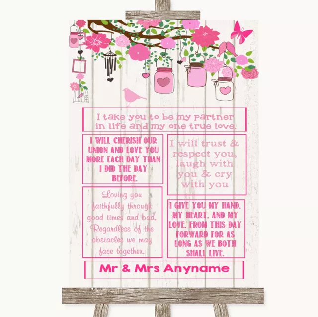 Pink Rustic Wood Romantic Vows Personalised Wedding Sign