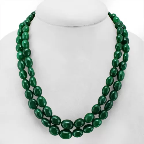 Brilliant Top Class 505.00 Cts Earth Mined 2 Line Green Emerald Beads Necklace