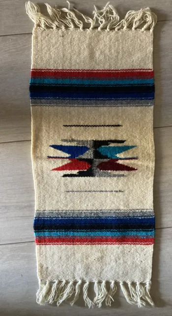Vintage Native American Wool Rug Table Runner Weaving Multi Color