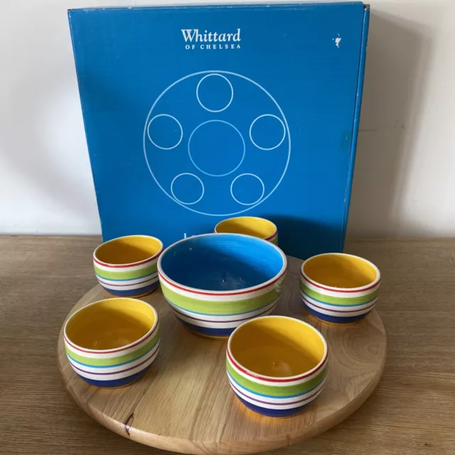 Whittard of Chelsea Wooden Lazy Susan with 6 Multicolured Ceramic Dip Bowls