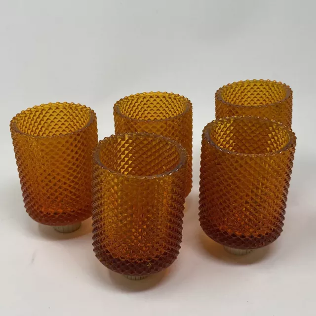 5 Diamond Cut Amber Glass Votive Candle Holder Peg Cups Orange Decorama Texas