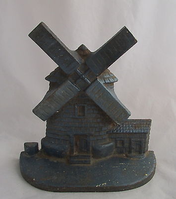 Antique Cast Iron Original Blue Paint Windmill House Figural Door Stop