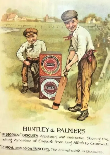 Framed Huntley & Palmers Biscuits Print Young Boys Playing Cricket Advertising