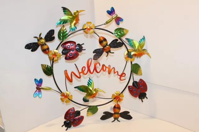 Large Metallic Welcome Wreath Ladybug Bees bird Butterfly Flower Spring Summer