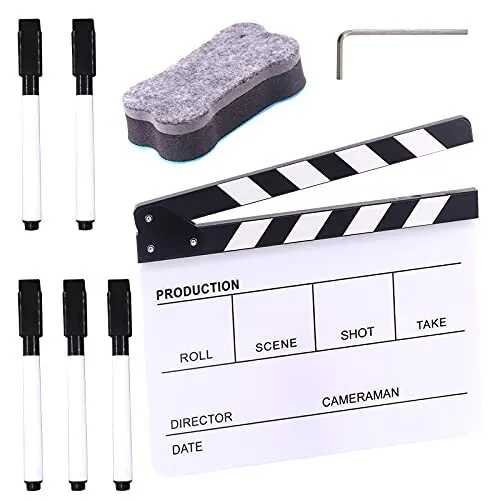 Kit de clapboard para directores de películas de acrílico negro de 10""x12"" 8 piezas, 1 pieza magnético