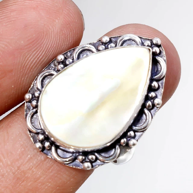 Mother Of Pearl Gemstone Ethnic Valentine's Day Gift Ring Jewelry 9.50" SR 7003