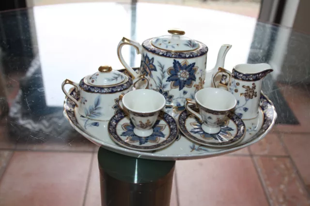 Vintage Regal miniature blue and gold tea set