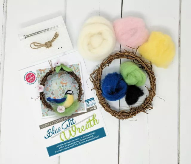 Blue Tit Christmas Wreath British Bird Scene Needle Felting - Crafty Kit Company 3