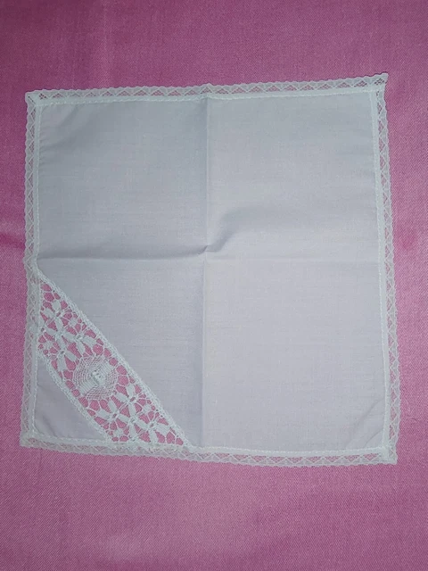 Hankie pizzo vintage bianco 24 cm per 24 cm