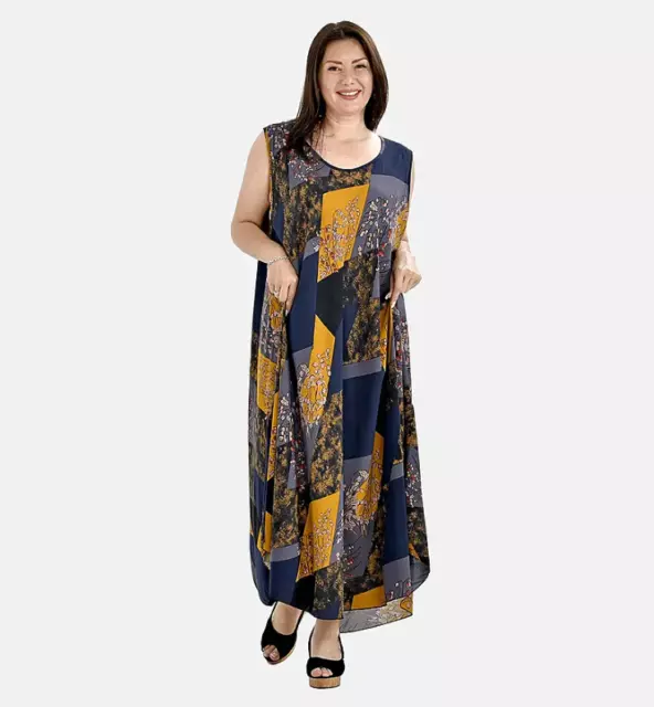 New Tamsy Curve Womens Plus Size 32-34 Mixed Print Sleeveless Summer maxi Dress