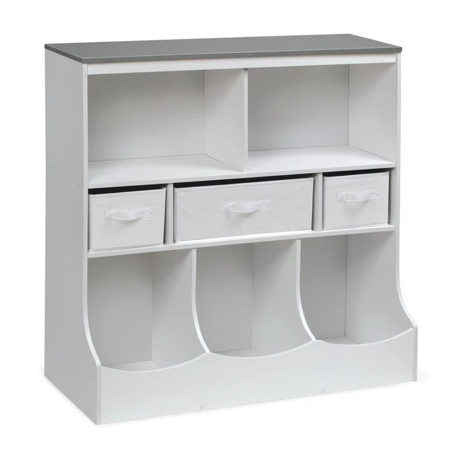 Badger Basket Combo Bin Storage Unit with Three Baskets - Solid White/Woodgra...