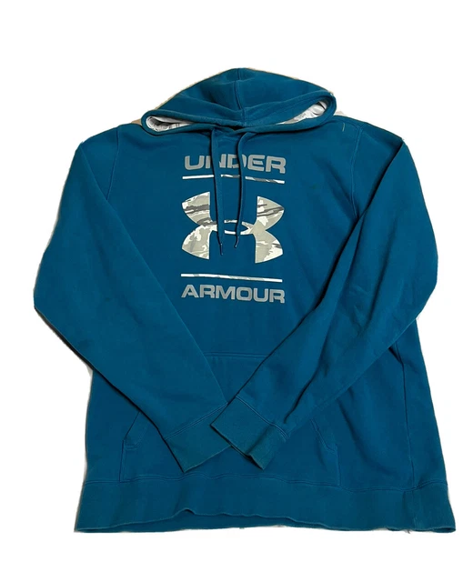 Under Armour Hoodie Men XL Blue Camo Pullover Big Logo Sweatshirt Hunting