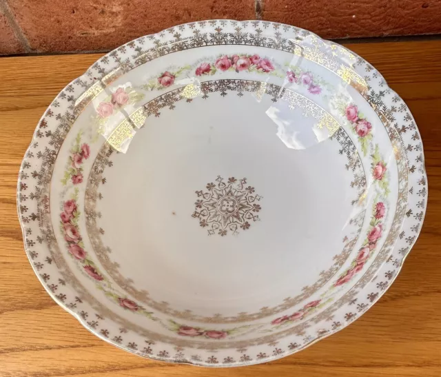 Antique Victoria Austria Porcelain Floral Cabbage Rose And Gilt Decorative Bowl