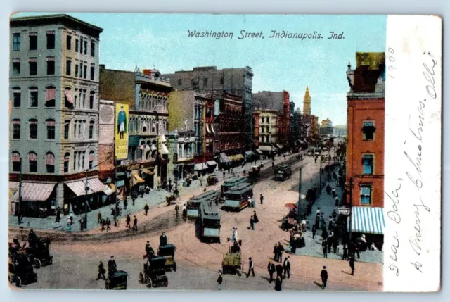 Indianapolis Indiana IN Postcard Washington Street Aerial View Streetcars 1905
