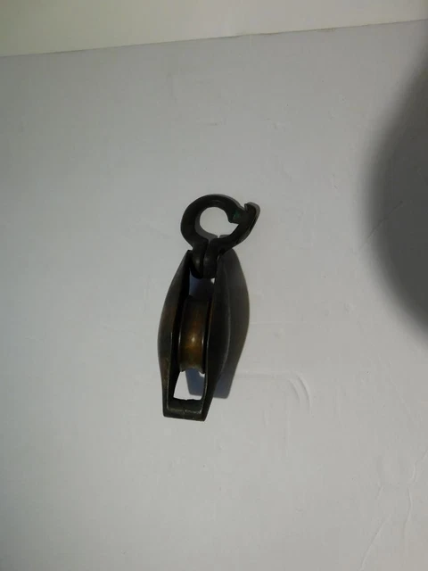 Vintage Single Block Bronze Brass Pulley With Operating Eye Clasp Nautical Part