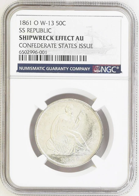 USA 1861-O Half Dollar NGC SS Republic Shipwreck Effect AU Confederate States