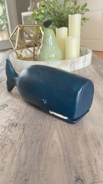"Figura de resina de cachalote de color azul decoración náutica del hogar 10""x4.5"" ¡C-VIDEO!
