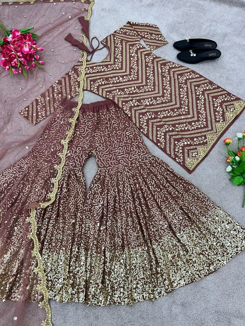 Prêt À L'em Ploi Femme Sharara Plazzo Kurti Plazzo Indien Salwar Kameez Suit