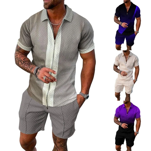 Set sportivo top moda uomo + pantaloncini cerniera spiaggia abiti club