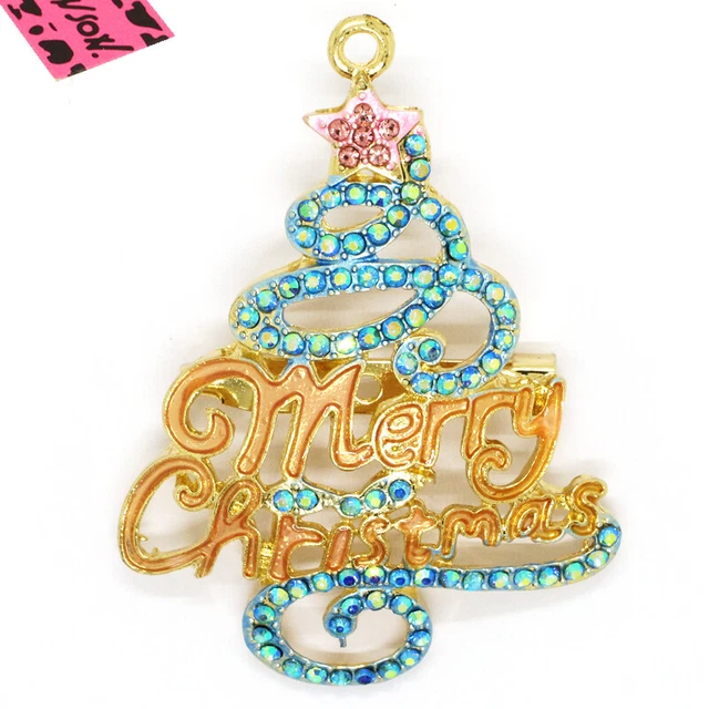Hot Blue Bling Cute Christmas Tree Crystal Holiday gifts Charm Brooch Pin