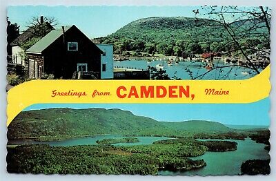 Postcard ME Banner Dual View Greetings From Camden Vintage O16