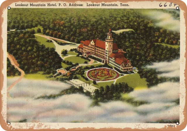 Metal Sign - Tennessee Postcard - Lookout Mountain Hotel, P. O. Address Lookou