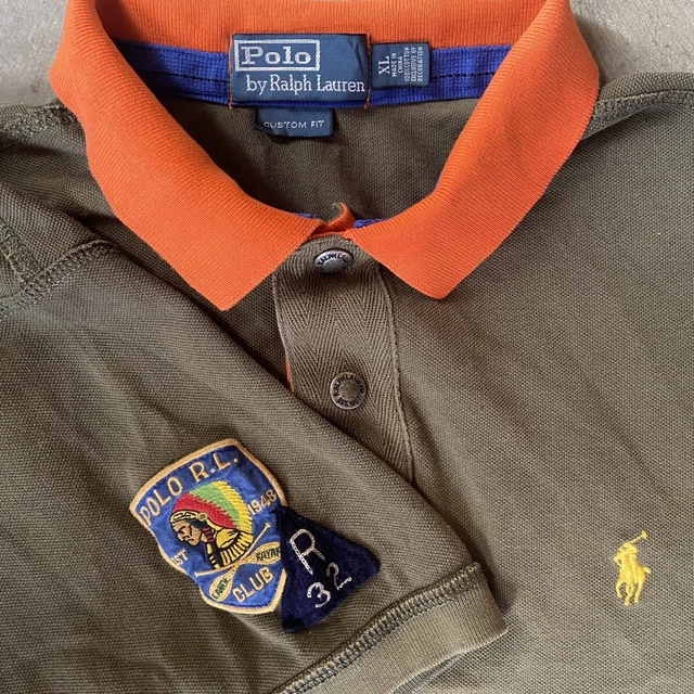 Polo Ralph Lauren Mens Shirt Size XL Custom Fit Indian Head Patch Green / Orange