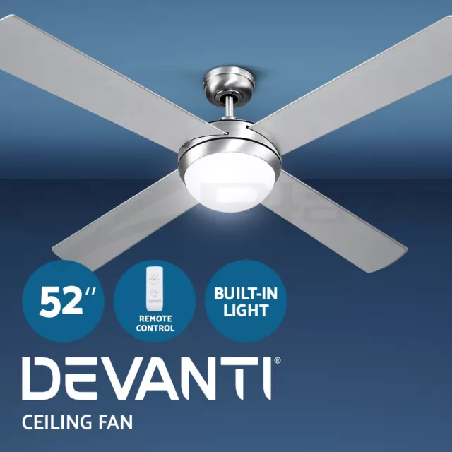 Devanti 52'' Ceiling Fan Fans w/ Light Remote Control Fans 4 Blades Black White
