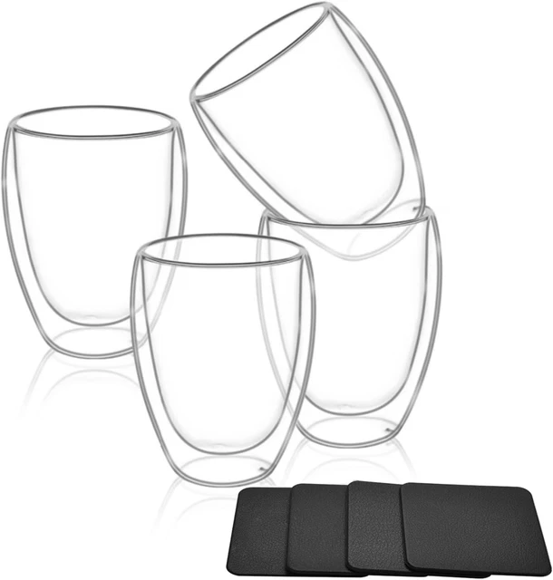 ElbFuchs® Set di tazze caffe vetro [2x 350ml] Bicchieri doppio vetro particolari | Set tazzine caffè termici da Cappuccino, Crema caffe freddo, The, Latte | Idee regalo donna compleanno mamma, amica