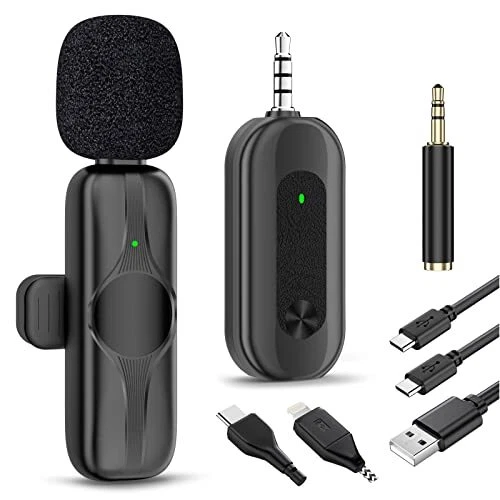Wireless Lavalier Microphone, Lapel Mic for iPhone/Android/Camera/PC, Mini