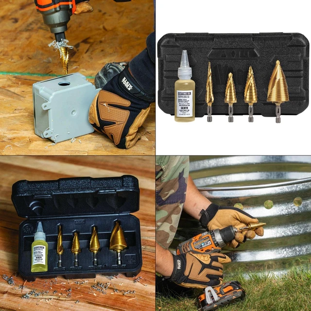 Step Bit Kit, Spiral Double-fluted, Vaco (4-piece) | Tools Klein All Purpose