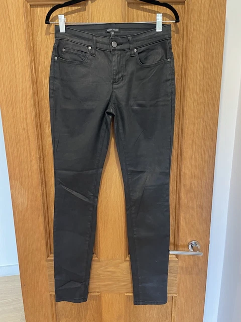 Wunderschöne Eileen Fisher Damenjeans schwarz Wet Look Größe 2 UK 10
