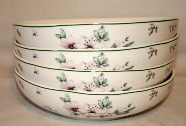Grace Teaware Apple Blossom Porcelain 2" x 8" Pasta Bowls Set of Four New