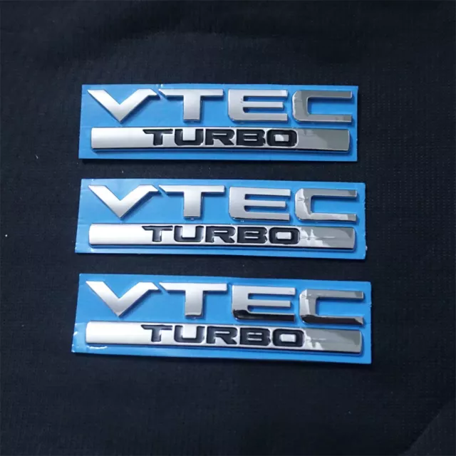 3x VTEC TURBO Chrome Black Plastic Badge Decal Sticker Emblem Engine Type Luxury