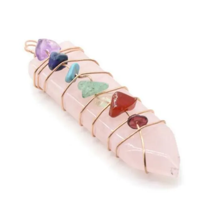 Natural Gems Crystal Quartz 7 Chakra Sword Healing Point Reiki Pendant Pendulum