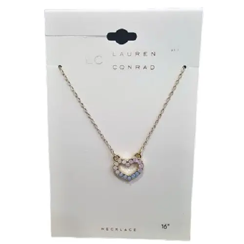 Lc Lauren Conrad Gold Plated Multi Color Rhinestone Heart Necklace Nwt