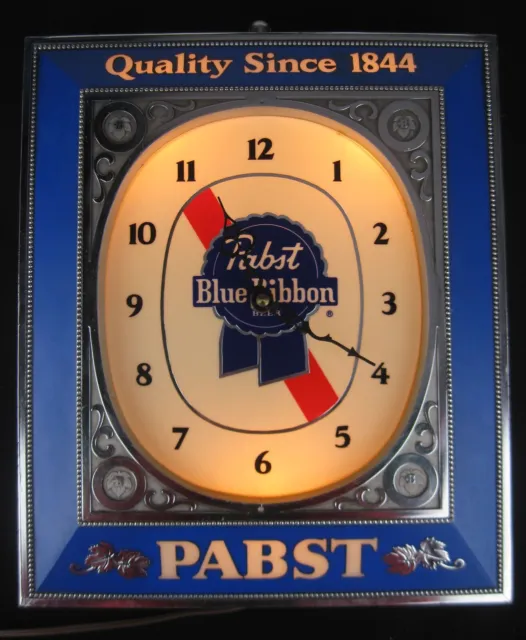 Vintage Pabst Blue Ribbon PBR Beer Lighted Clock Working Nice Shape!