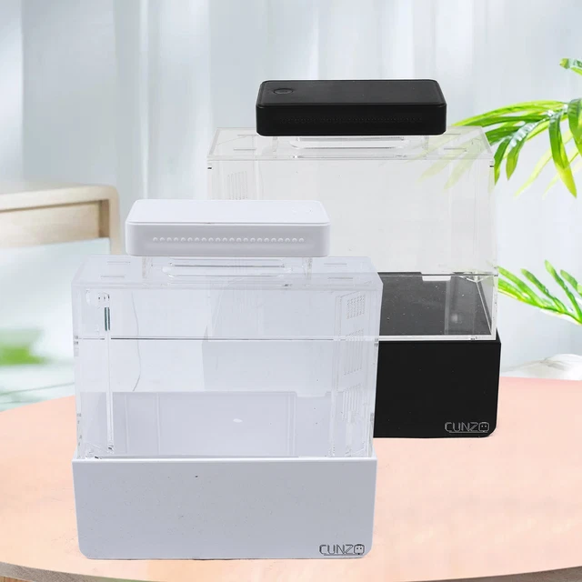 Mini Desktop Aquarium Fish & Shrimp Tank W/ Water Filtration + Light Black/White